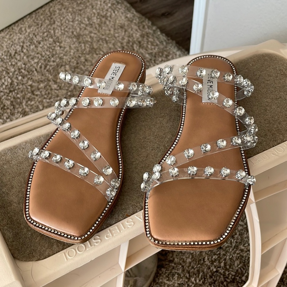 Skyler clear sandals by Steve Madden. Purchased last year, very lightly worn.